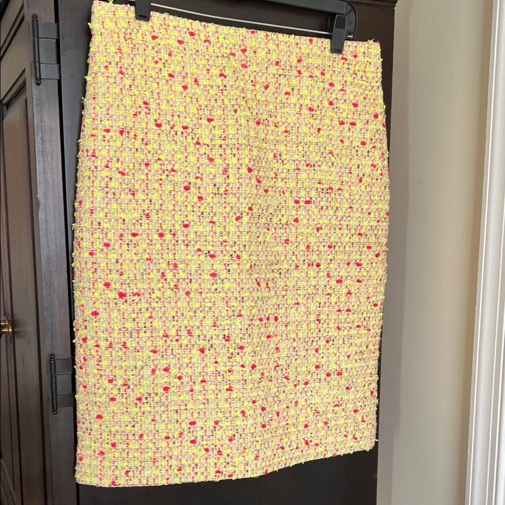 J. Crew Yellow and Pink Tweed Pencil Skirt
